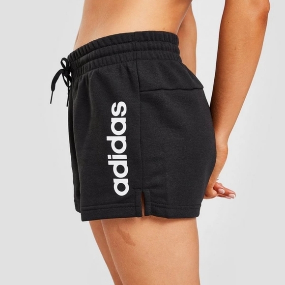 Adidas Black Essential Linear Graphic Logo High Rise Sweat Shorts - Picture 2 of 8